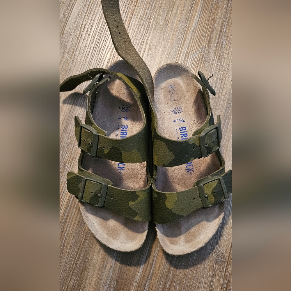 Birkenstock Kids Green Camouflage Milano Sandals